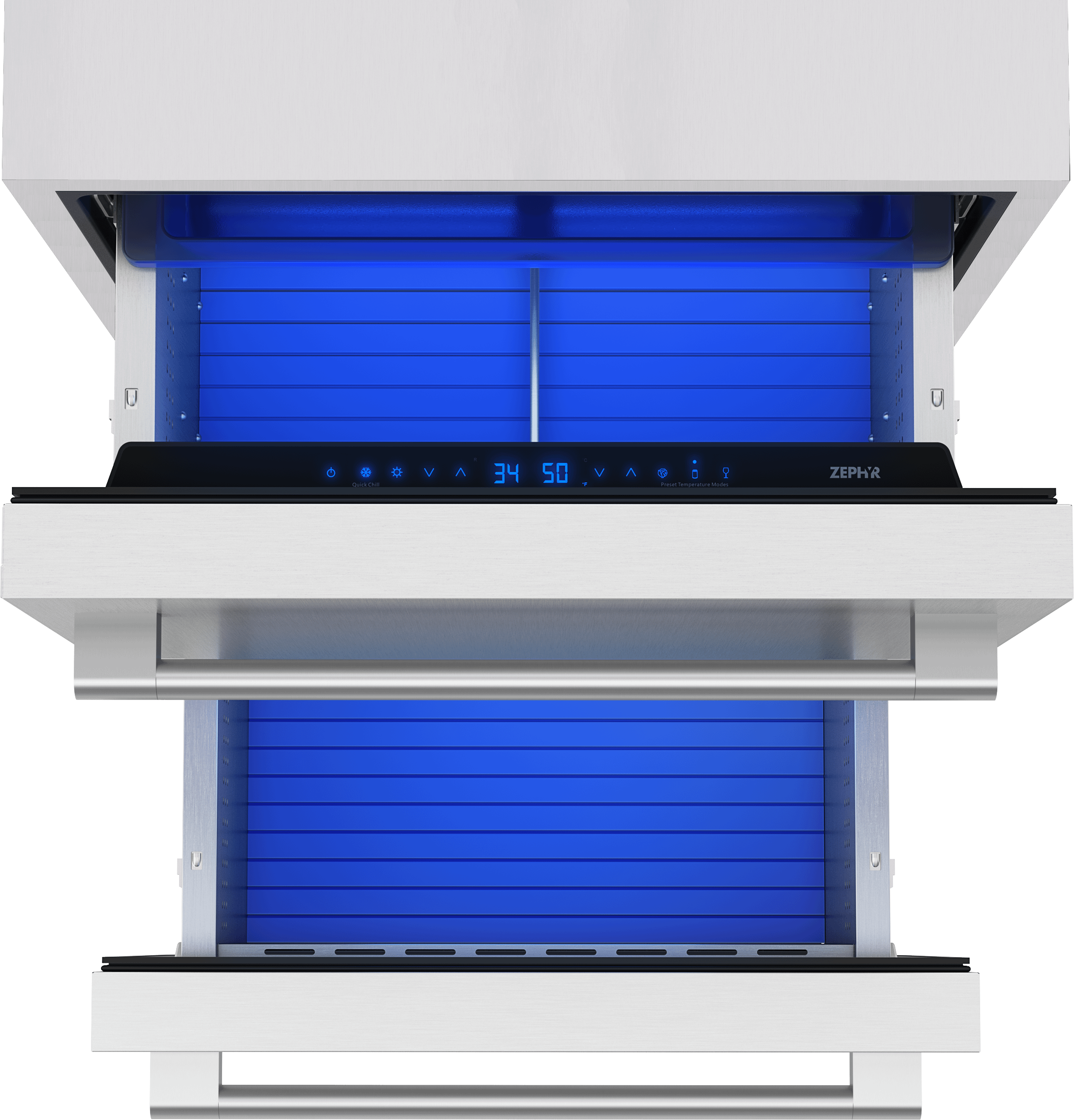 ZEPHYR Presrv Refrigerator Drawers, 24in Compact, Outdoor, SS, 2 Zone in Stainless Steel - PRRD24C2ASOD