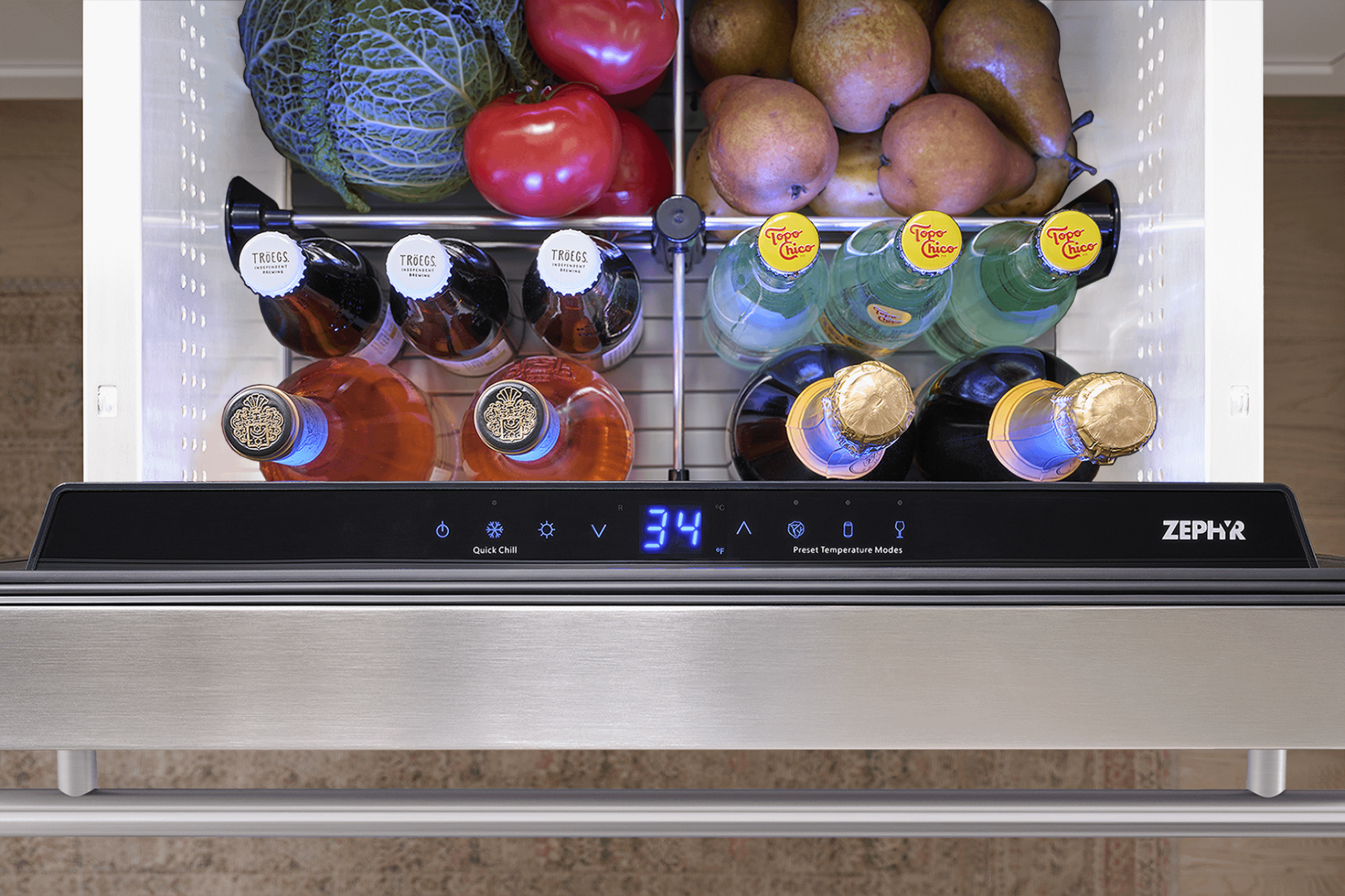 ZEPHYR Presrv Refrigerator Drawers, 24in Compact, SS, 1 Zone in Stainless Steel - PRRD24C1AS