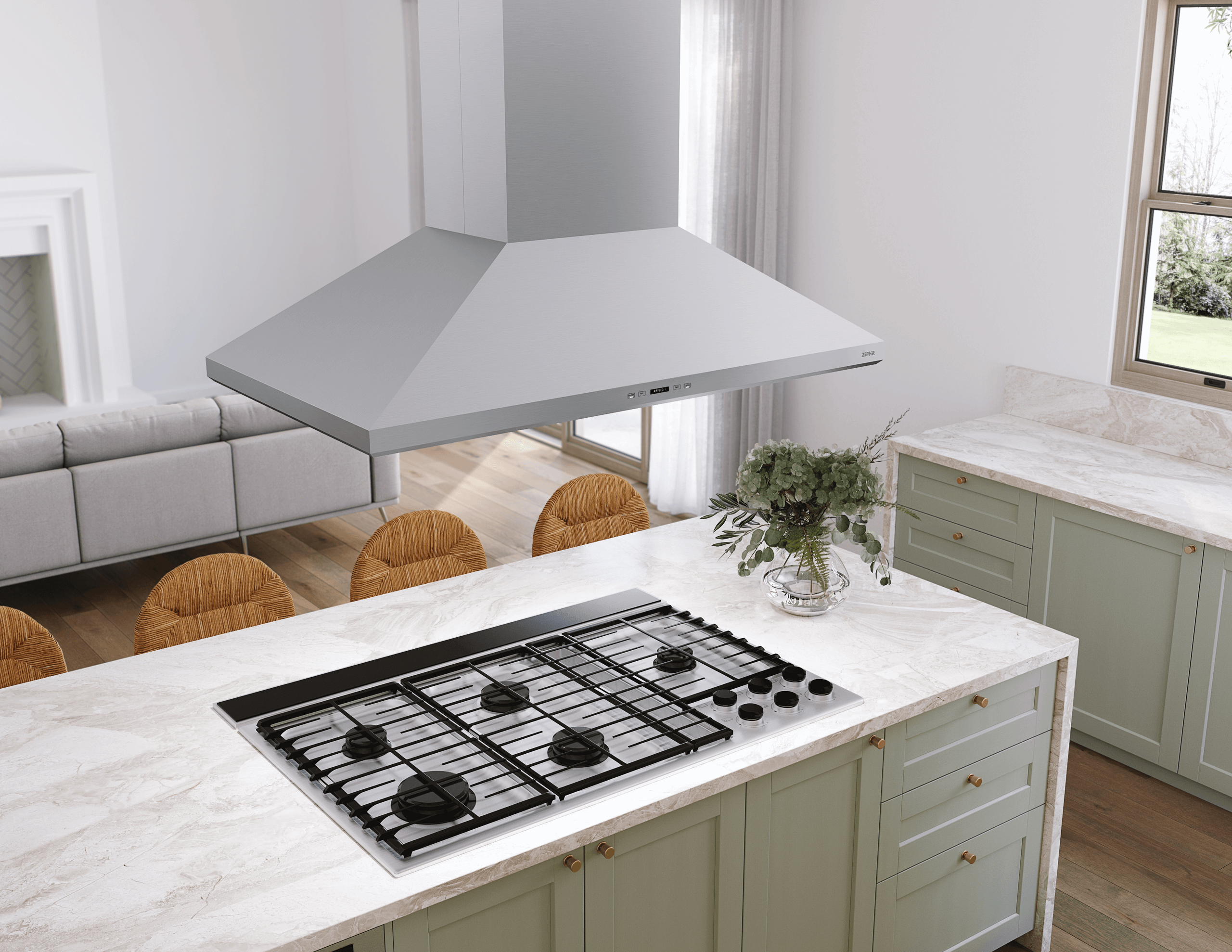 ZEPHYR Siena Pro, Island, 48", SS, LED, ACT in Stainless Steel - ZSLE48DS