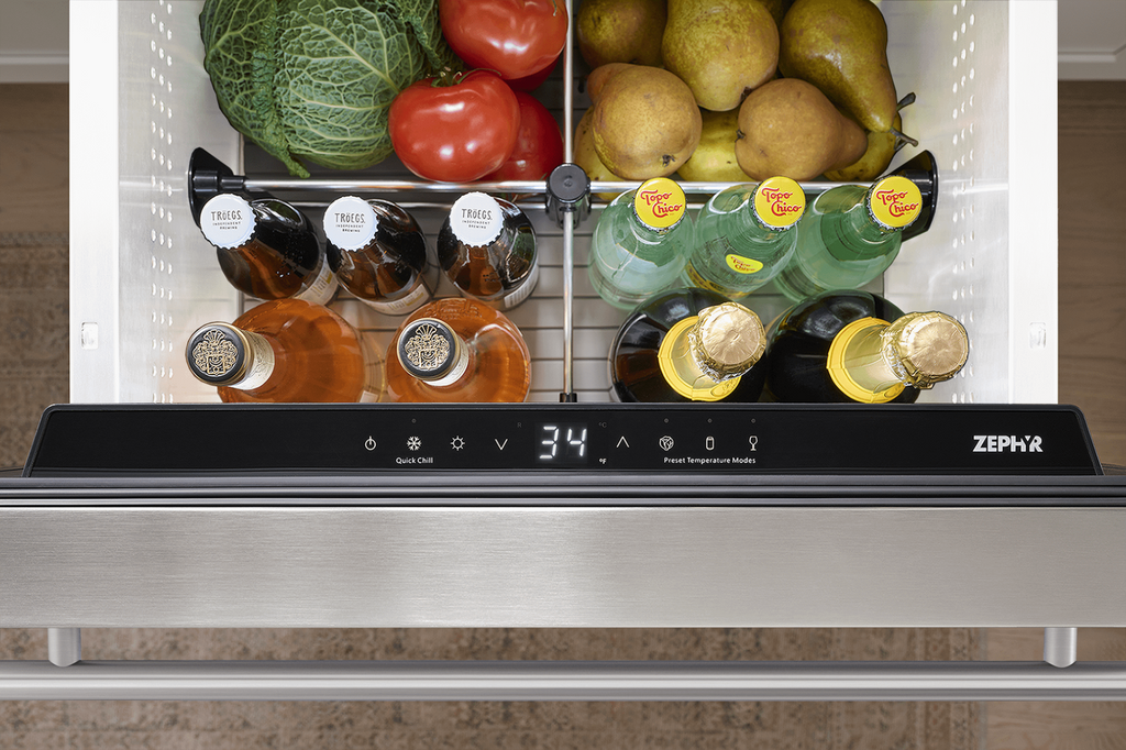 ZEPHYR Presrv Refrigerator Drawers, 24in Compact, SS, 1 Zone in Stainless Steel - PRRD24C1AS