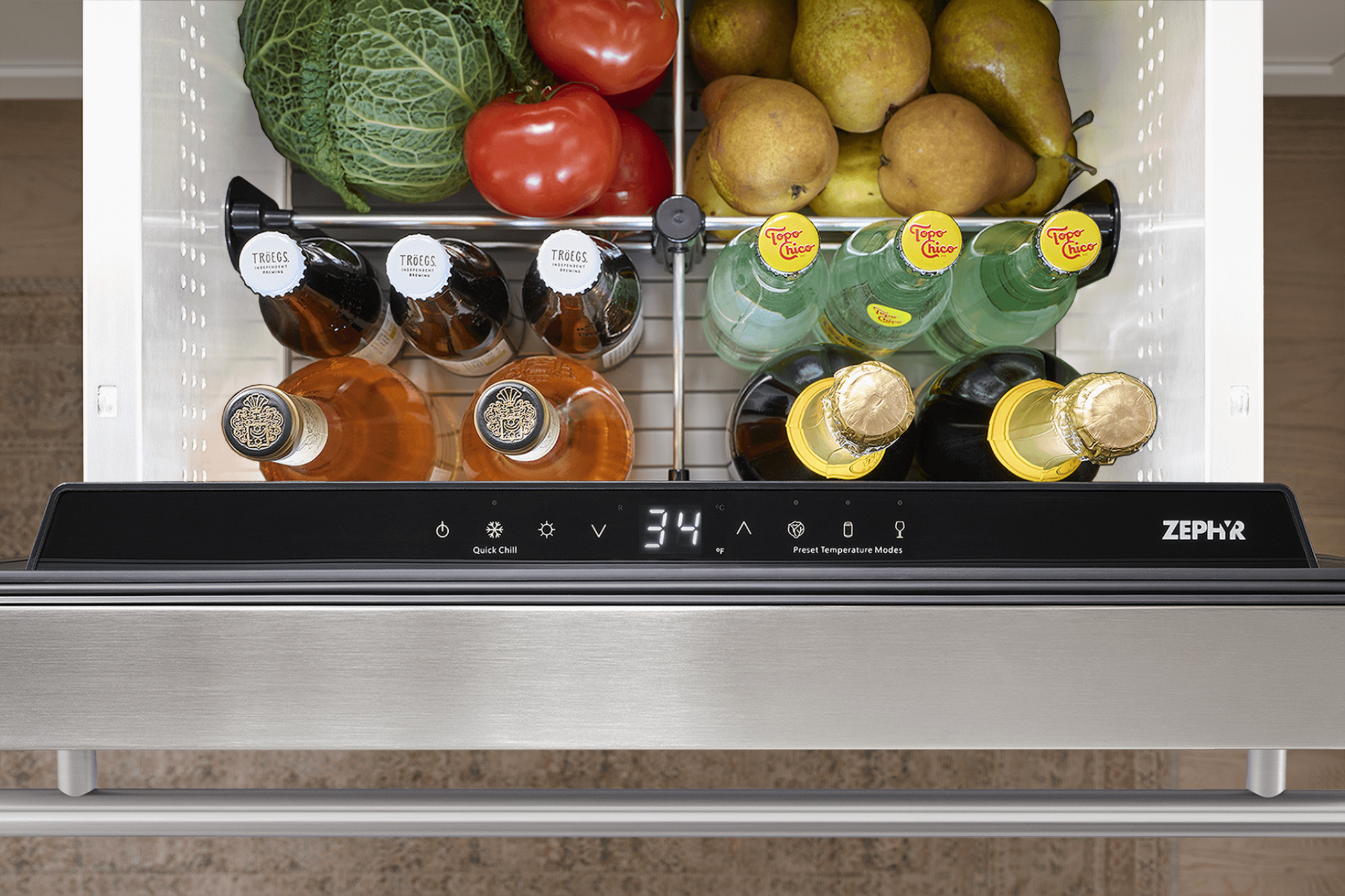 ZEPHYR Presrv Refrigerator Drawers, 24in Compact, SS, 1 Zone in Stainless Steel - PRRD24C1AS