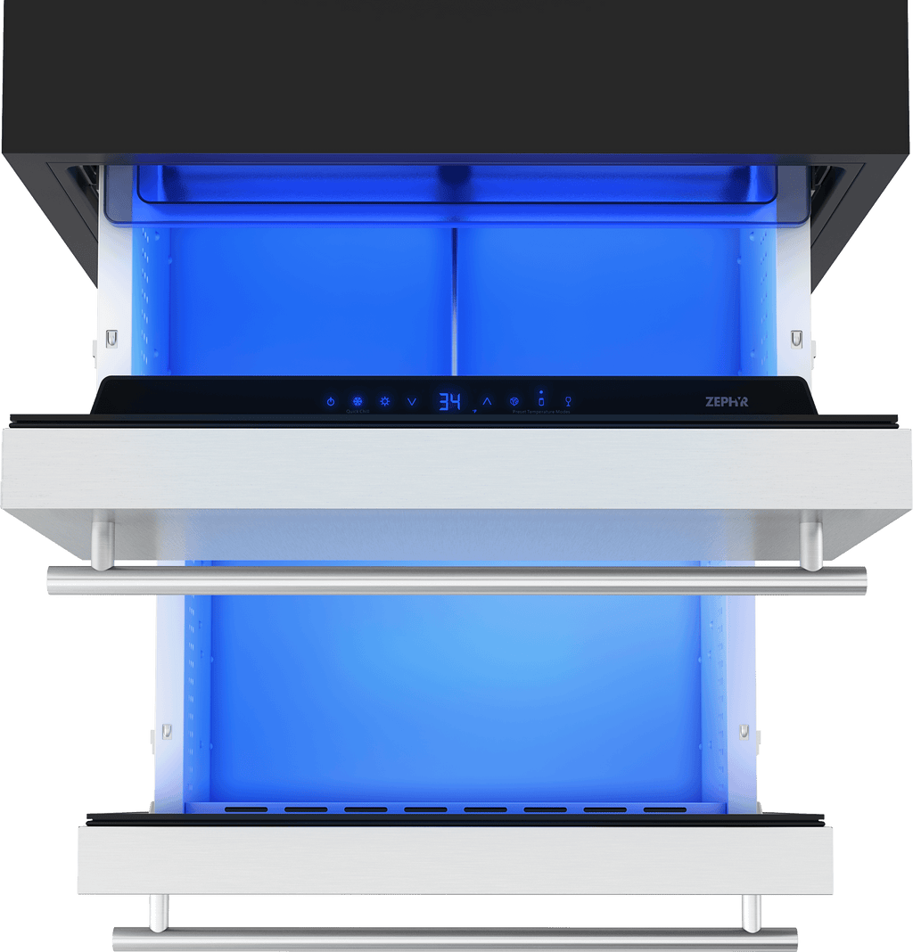 ZEPHYR Presrv Refrigerator Drawers, 24in Compact, SS, 1 Zone in Stainless Steel - PRRD24C1AS