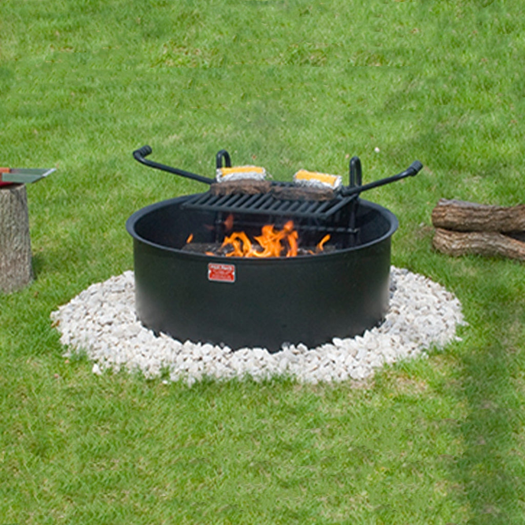 Pilot Rock 6 Pack 24” Steel Ground Fire Pit Rings & Metal Cooking Grates, Black - 415887