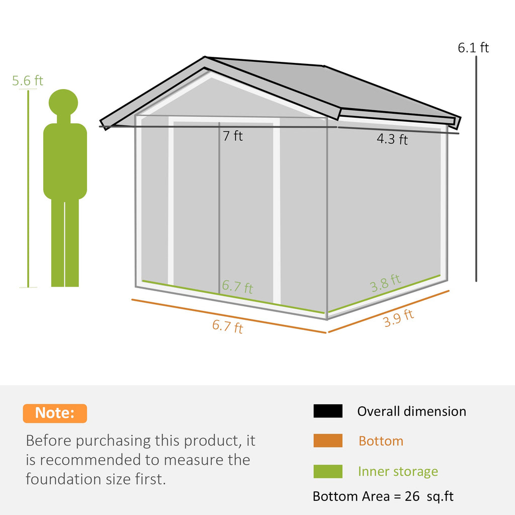 Outsunny EverBase 7' x 4' Outdoor Storage Shed with Foundation Kit, Double Lockable Door & Air Vents, Dark Gray - 845-030CG