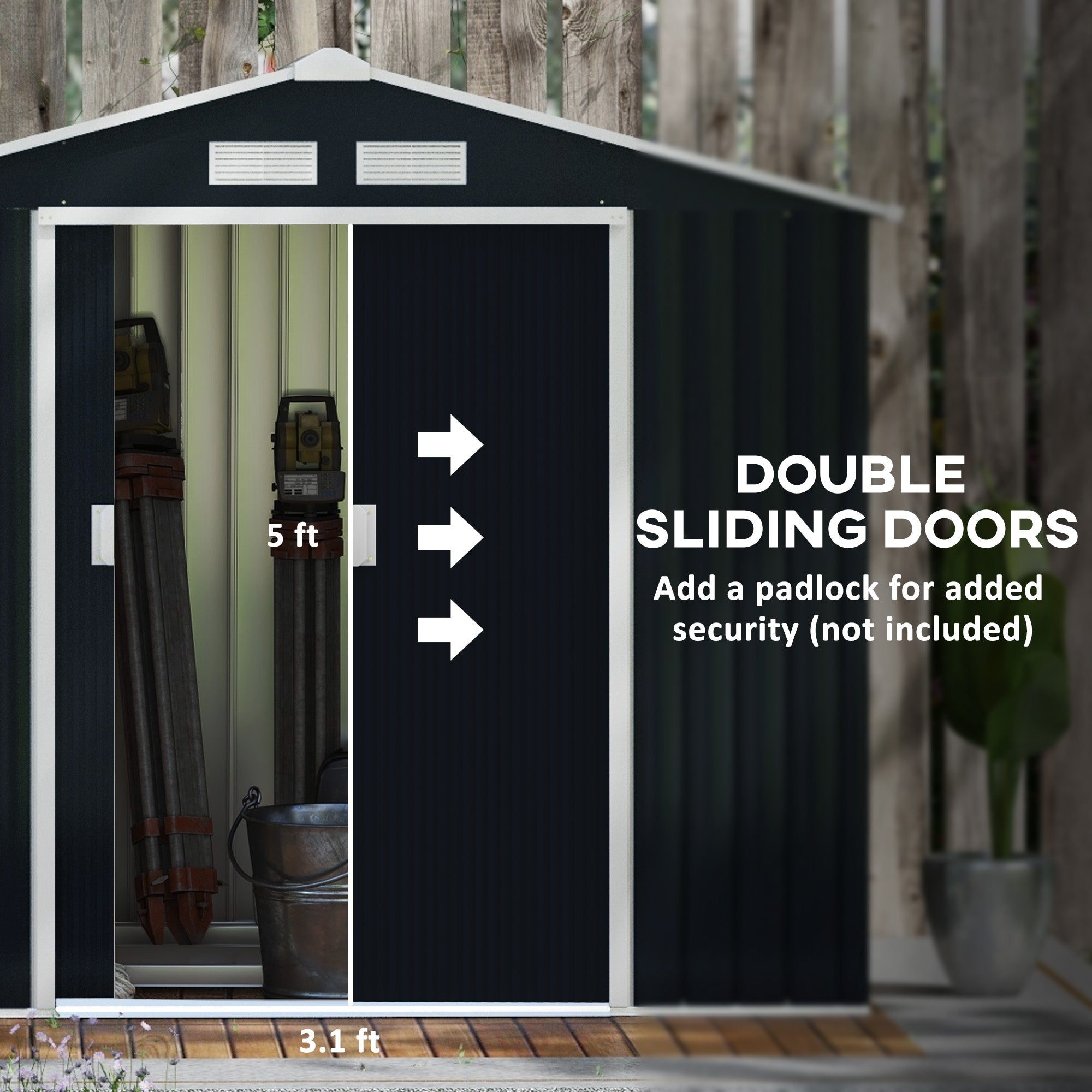 Outsunny EverBase 7' x 4' Outdoor Storage Shed with Foundation Kit, Double Lockable Door & Air Vents, Dark Gray - 845-030CG