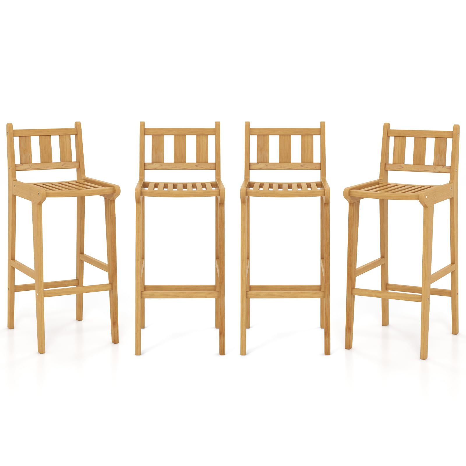 Tangkula Teak Wood Bar Stool, 30” Bar Chair with Footrest & Backrest - 4*JV11896