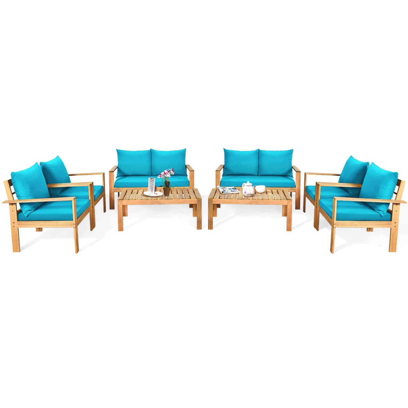 Tangkula Outdoor Conversation Sofa and Table Set with Water Resistant Cushions - HW64146+