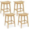 Tangkula Teak Wood Bar Stool, 29” Patio Rattan Barstool with Footrest & Saddle Seat - JV11905
