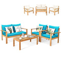 Tangkula Outdoor 4-Piece Acacia Wood Chat Set - HW64146WH-C+HW64146TU+