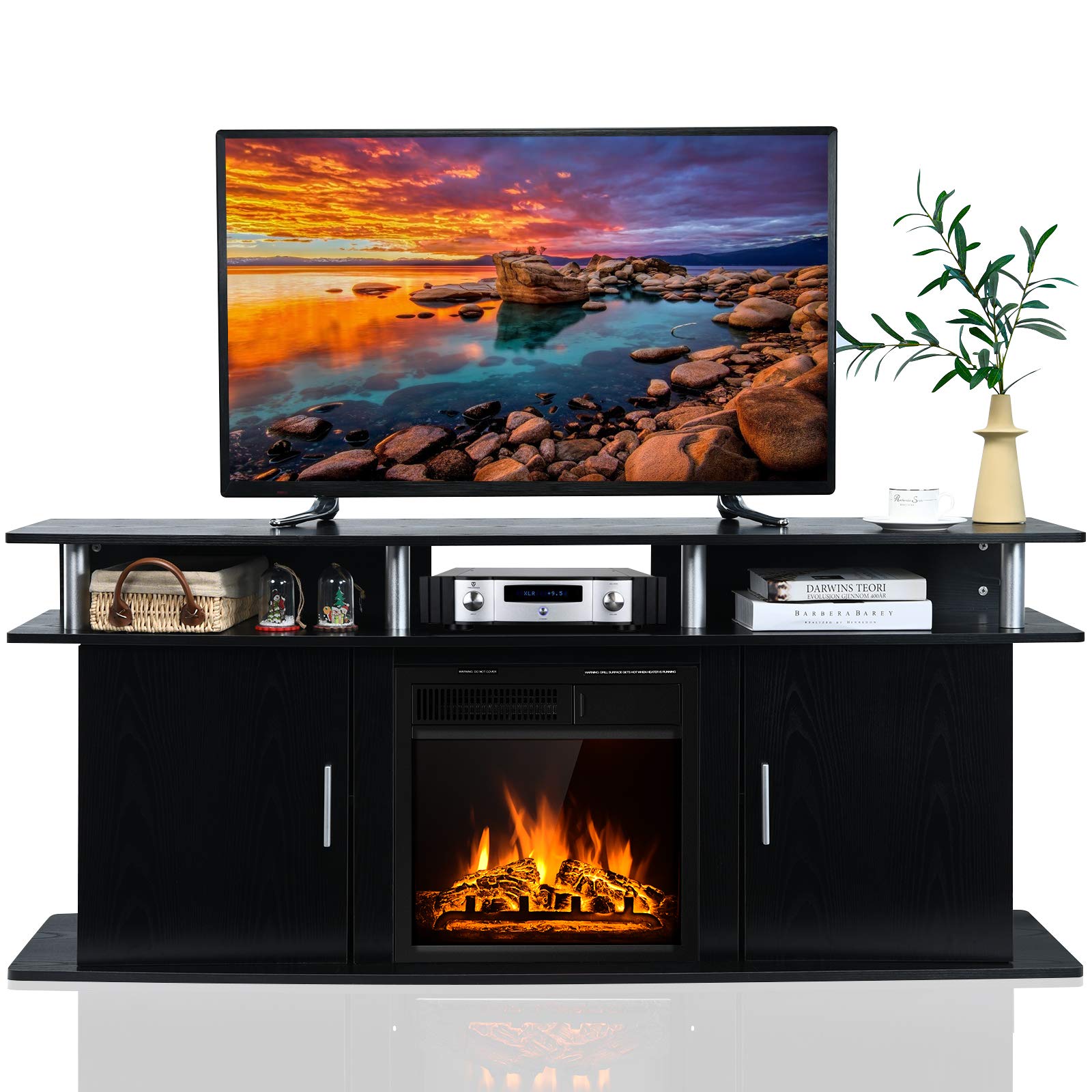Tangkula Fireplace TV Stand, Living Room Media Console Table - HW66558CF+EP24789