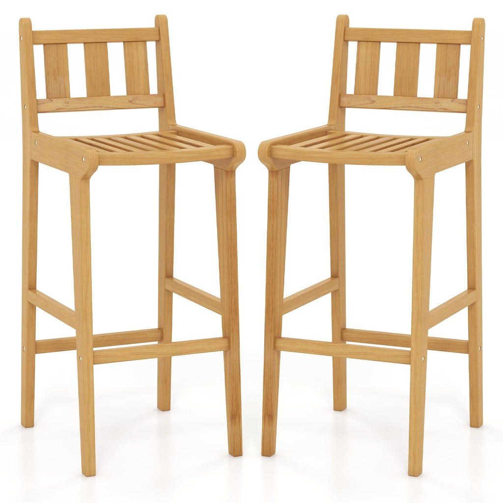 Tangkula Teak Wood Bar Stool, 30” Bar Chair with Footrest & Backrest - 4*JV11896