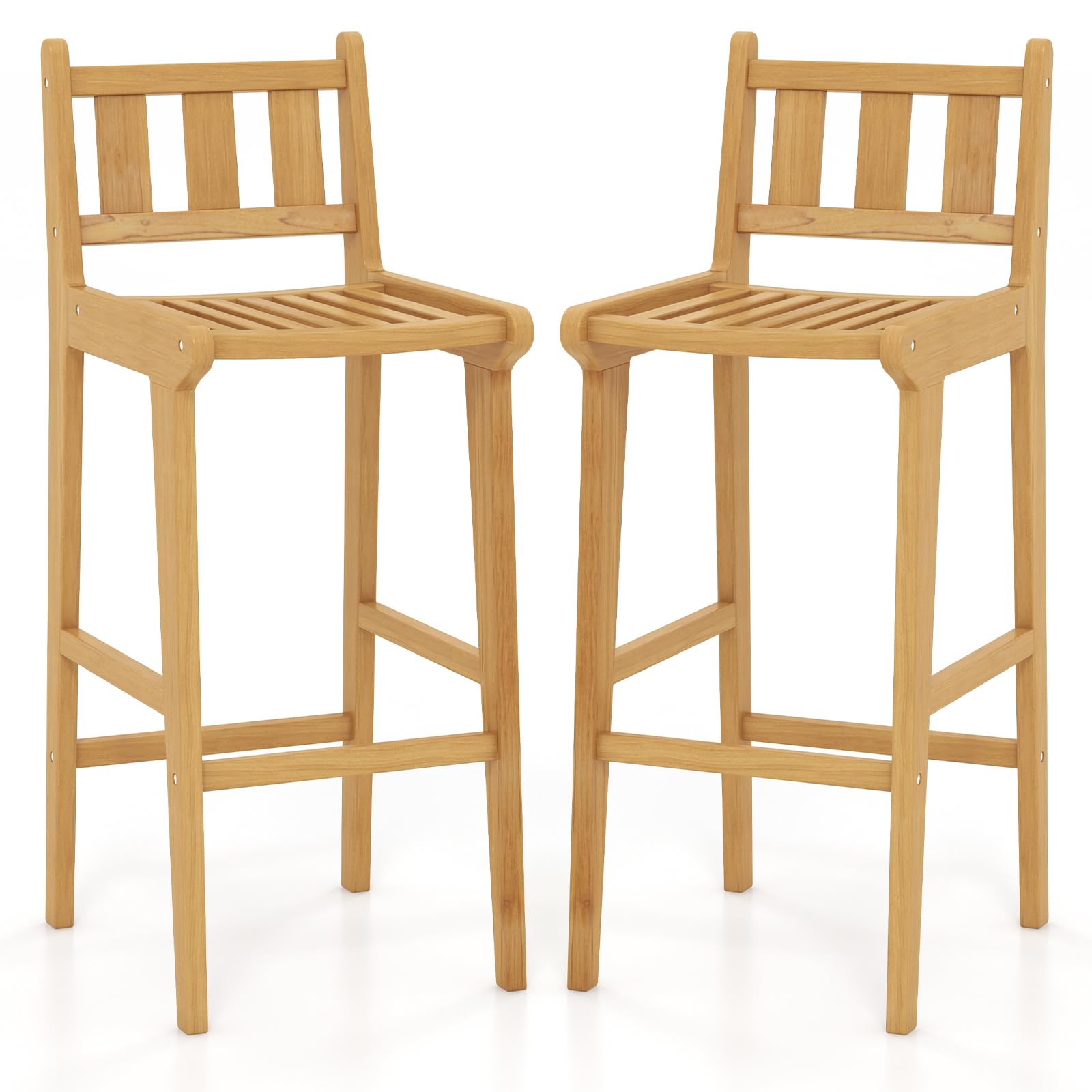 Tangkula Teak Wood Bar Stool, 30” Bar Chair with Footrest & Backrest - 4*JV11896