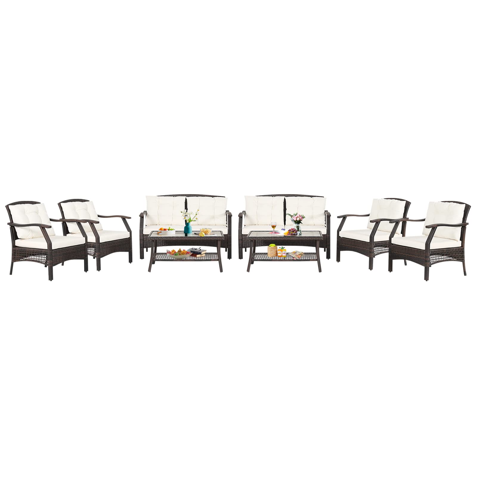 Tangkula Outdoor Rattan Furniture Set, Patiojoy Outdoor Wicker Sofa Set - 2*HW69353+