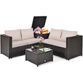 Tangkula Wicker Patio Set with Storage, All Weather-Proof Outdoor Conversation Set - HW66714BN+