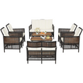 Tangkula Outdoor PE Wicker Conversation Set with 2-Tier Coffee Table - HW70242WH+