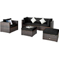 Tangkula 6 Pieces Patio Rattan Sectional Furniture Set, Outdoor Wicker Conversation Set with Glass Coffee Table Sofa Ottoman - HW63877BK+