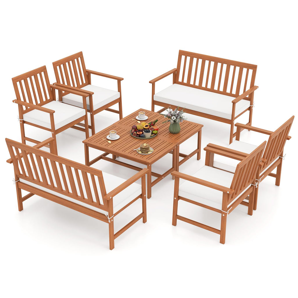 Tangkula 4/8-Piece Acacia Wood Patio Conversation Set - 2*HW73087WH
