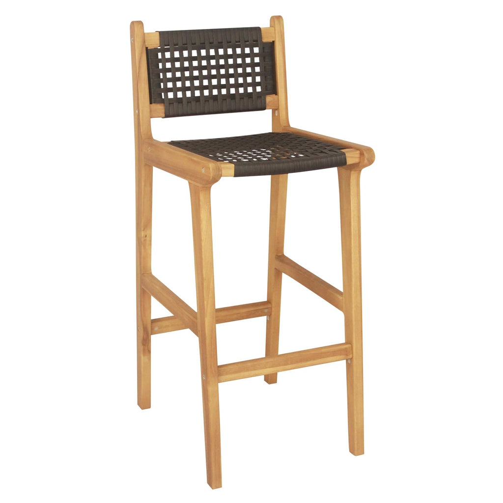 Tangkula Teak Wood Bar Chair, 30” Rattan Bar Stool with Backrest & Footrest - JV11897