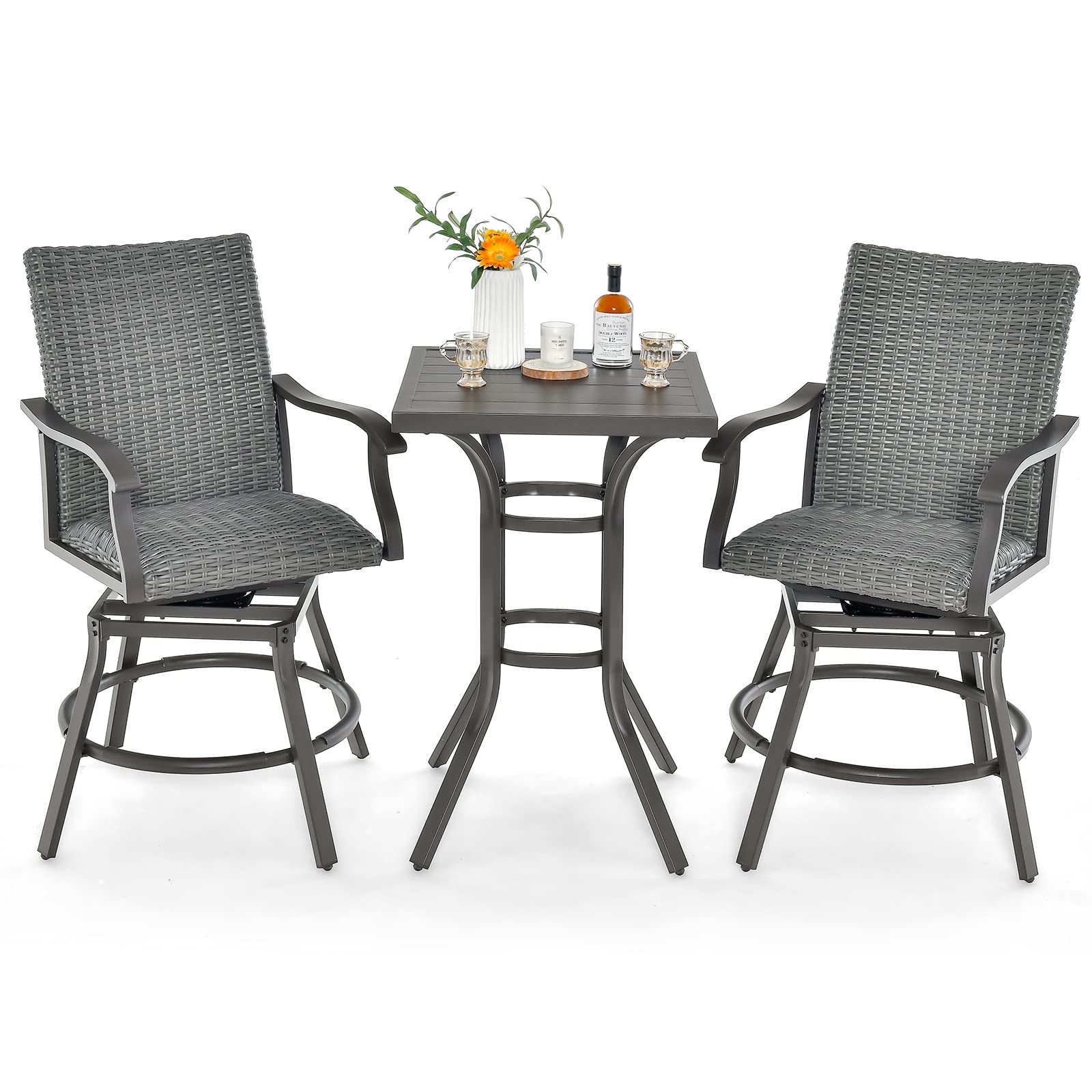 Tangkula 3 Pieces Swivel Bar Set, Aluminum Bar Height Furniture Set - NP10971+