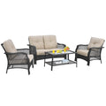 Tangkula 4 Pieces Outdoor Patio Furniture Set, Patiojoy PE Wicker Conversation Sofa Set with Tempered Glass Coffee Table - NP10087WL-BE