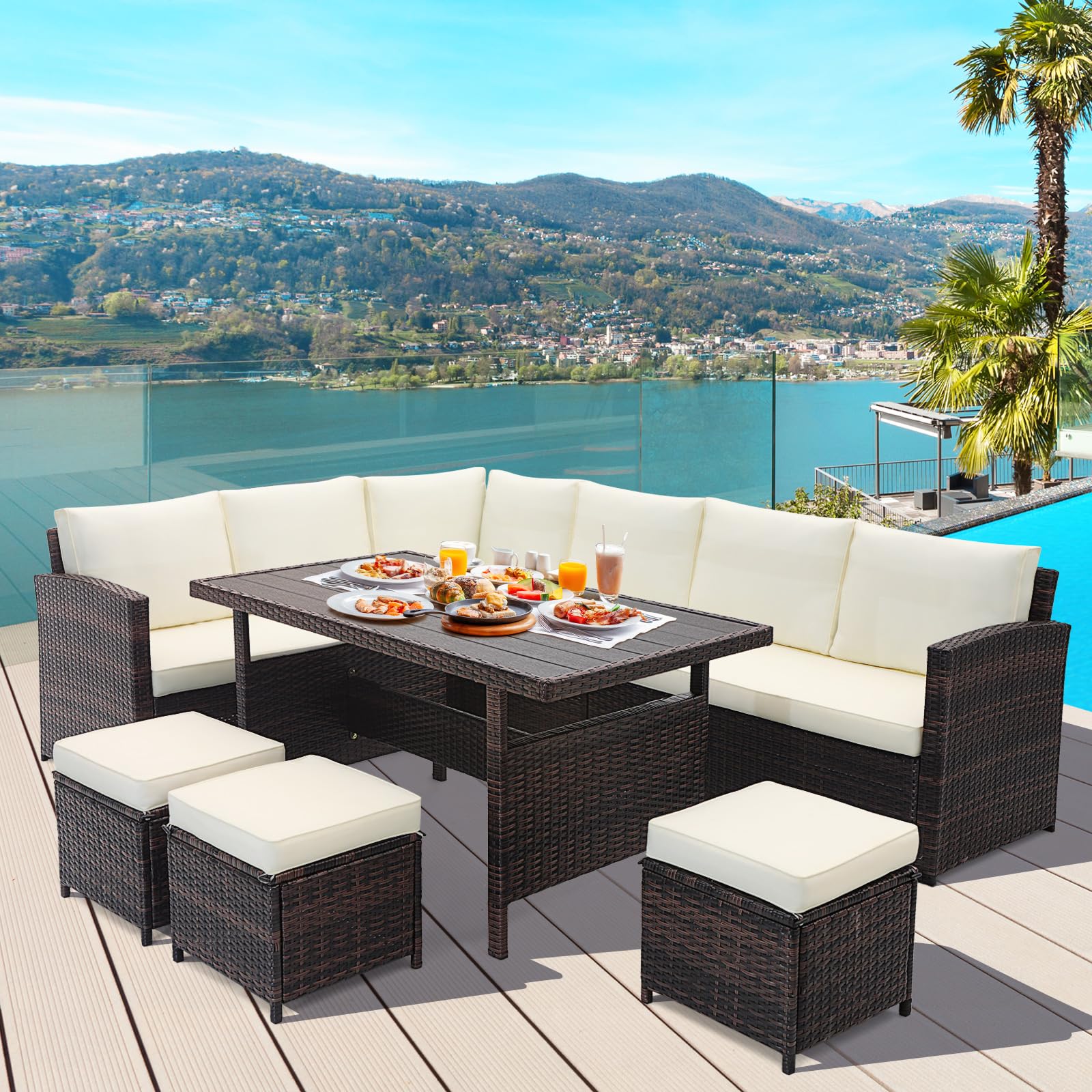 Tangkula 7 Pieces Wicker Patio Furniture Set - HW71243WH+