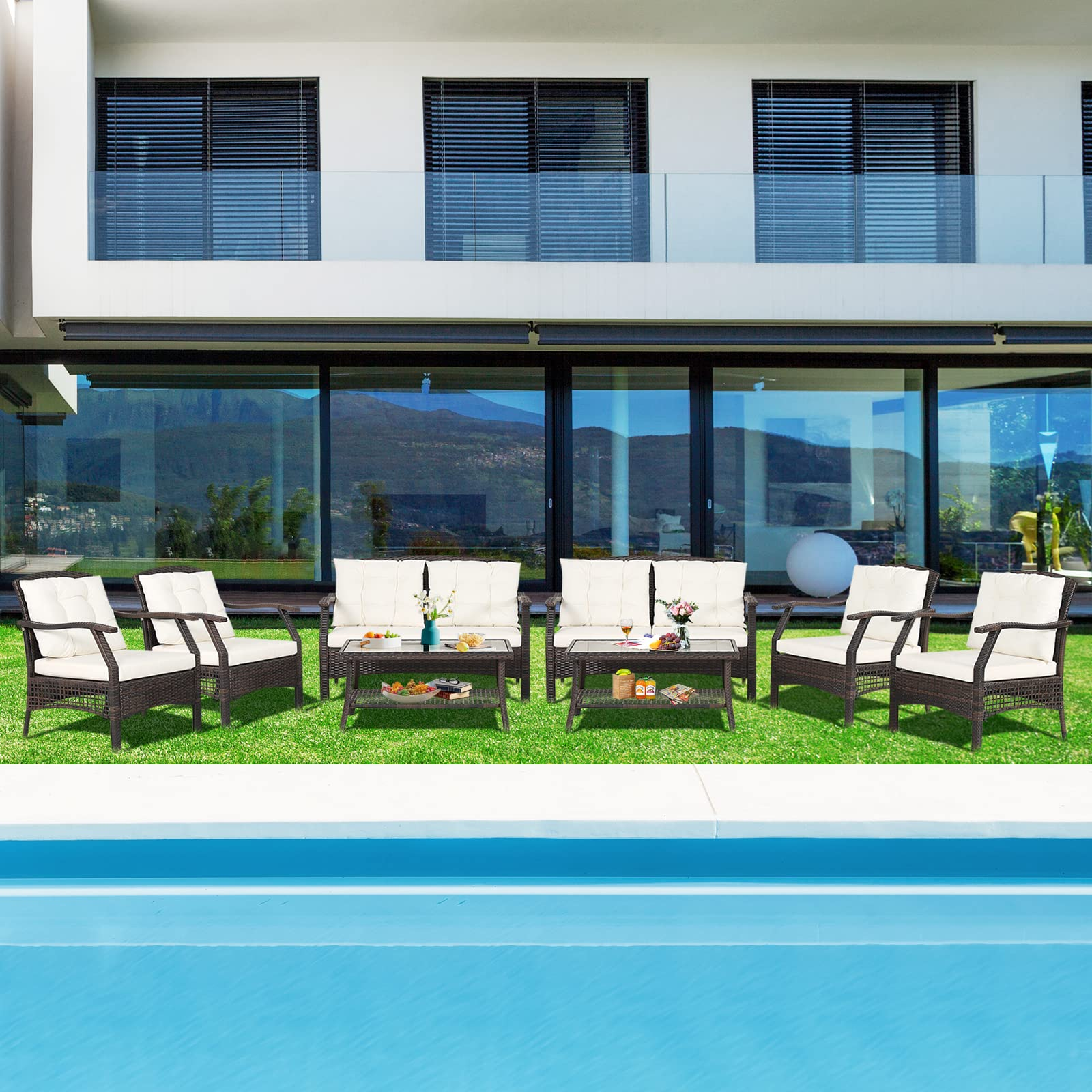 Tangkula Outdoor Rattan Furniture Set, Patiojoy Outdoor Wicker Sofa Set - 2*HW69353+