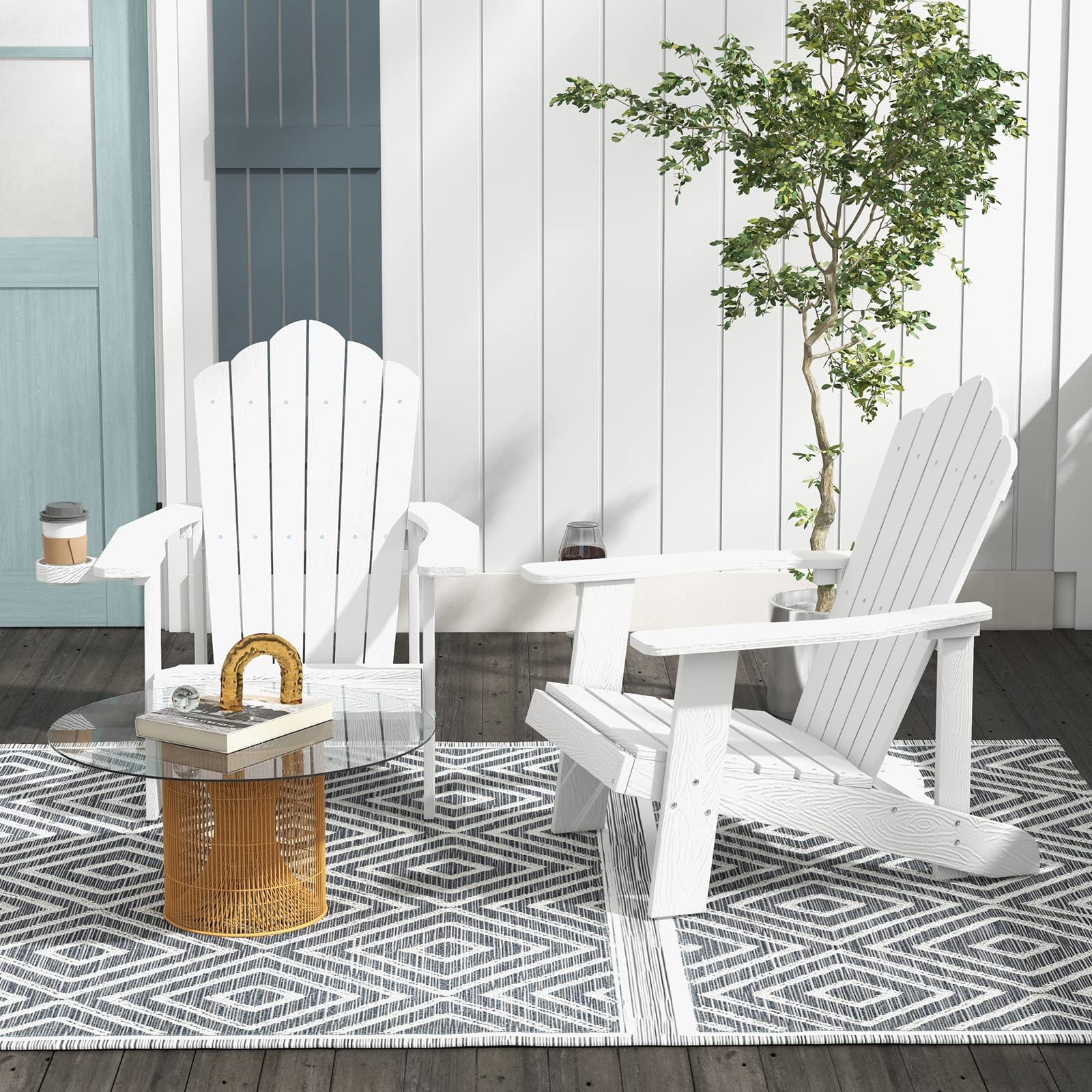 Tangkula Oversized Adirondack Chair, Patio Lounge Chairs w/Adjustable Cup Holder - NP10983BK