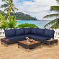 4 Pieces Acacia Wood Patio Conversation Set, Sofa Set with Coffee Table, Corner Sofa & 2 Loveseats - HW69380NY+
