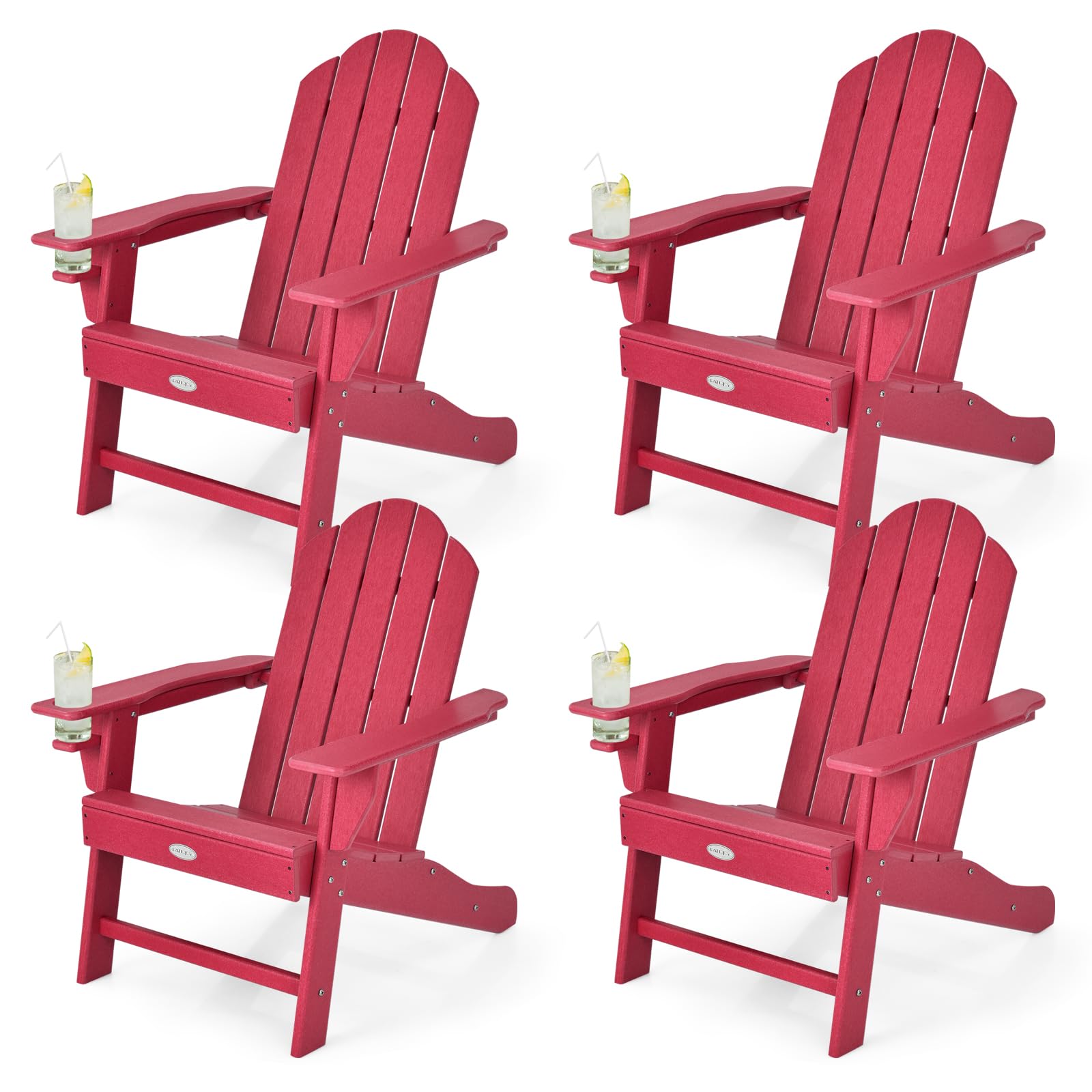 Tangkula Adirondack Chair Outdoor, Fade Resistant HDPE Armchairs with Cup Holder - 4*NP10292BK