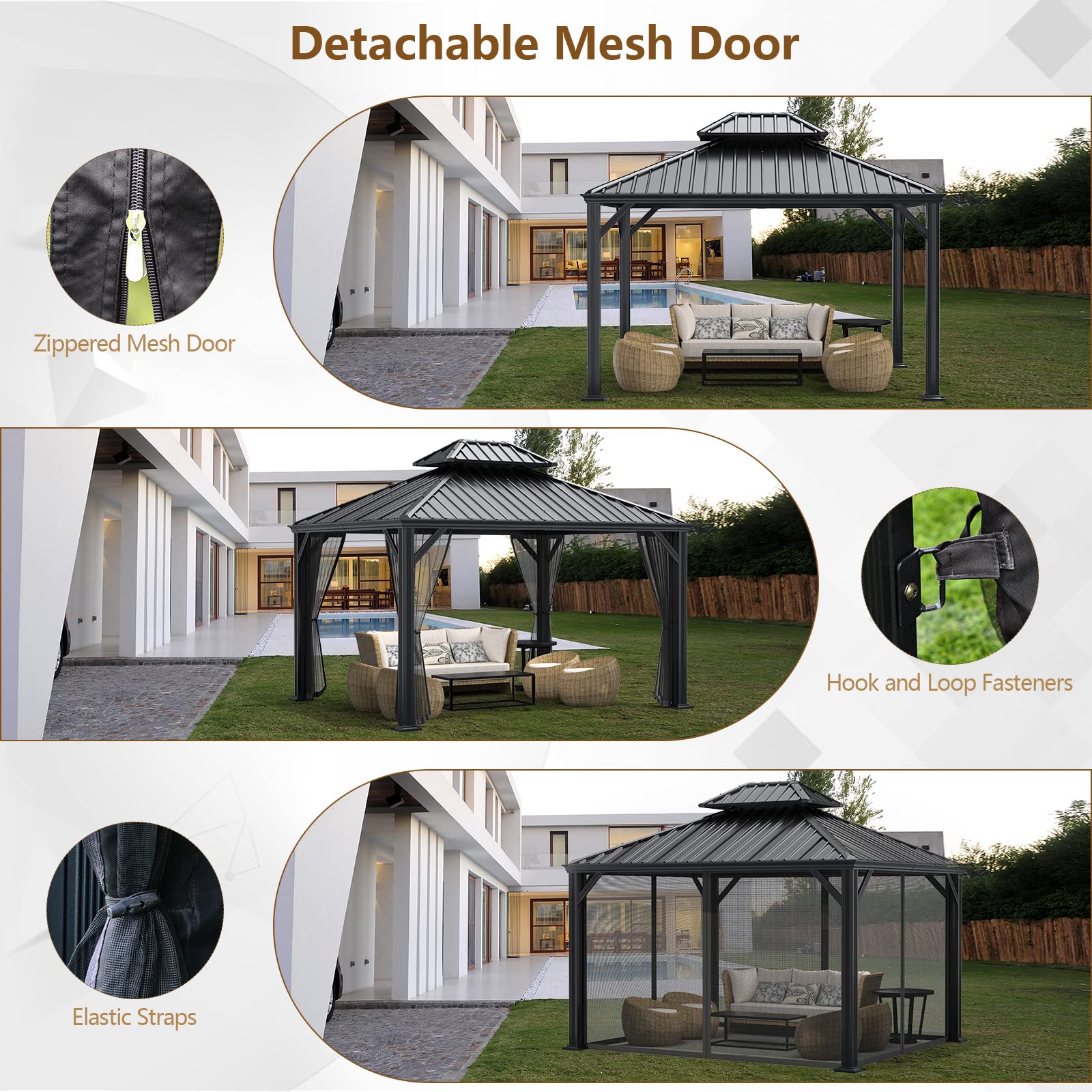Tangkula 12ft x 10ft Hardtop Gazebo, 2-Tier Outdoor Gazebo w/ Double Vented Roof & Central Hook -  NP10097WL-12CF+(NP10097WL-12CF+NP10097WL-22CF)