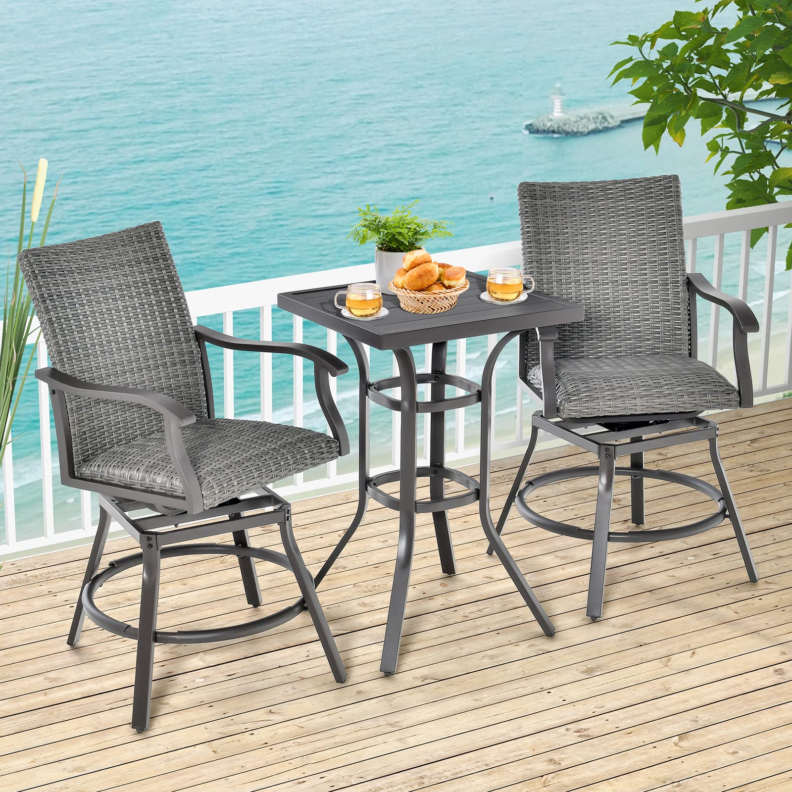 Tangkula 3 Pieces Swivel Bar Set, Aluminum Bar Height Furniture Set - NP10971+