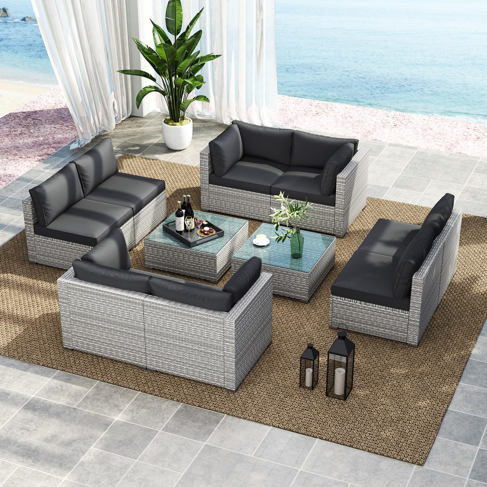 Tangkula 5-Piece Outdoor Patio Sectional Sofa Couch - HW73141GR+