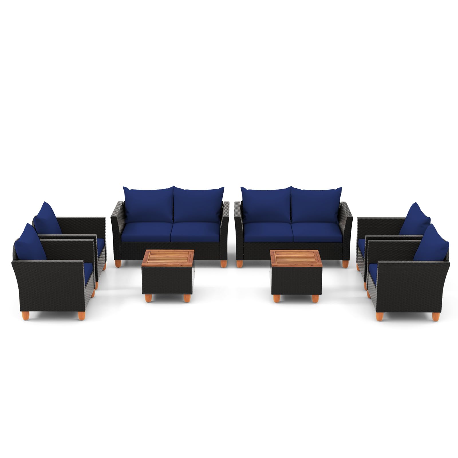 Tangkula Outdoor Conversation Set, Patio Cushioned Chairs w/Storage Coffee Table - HW72334WH+