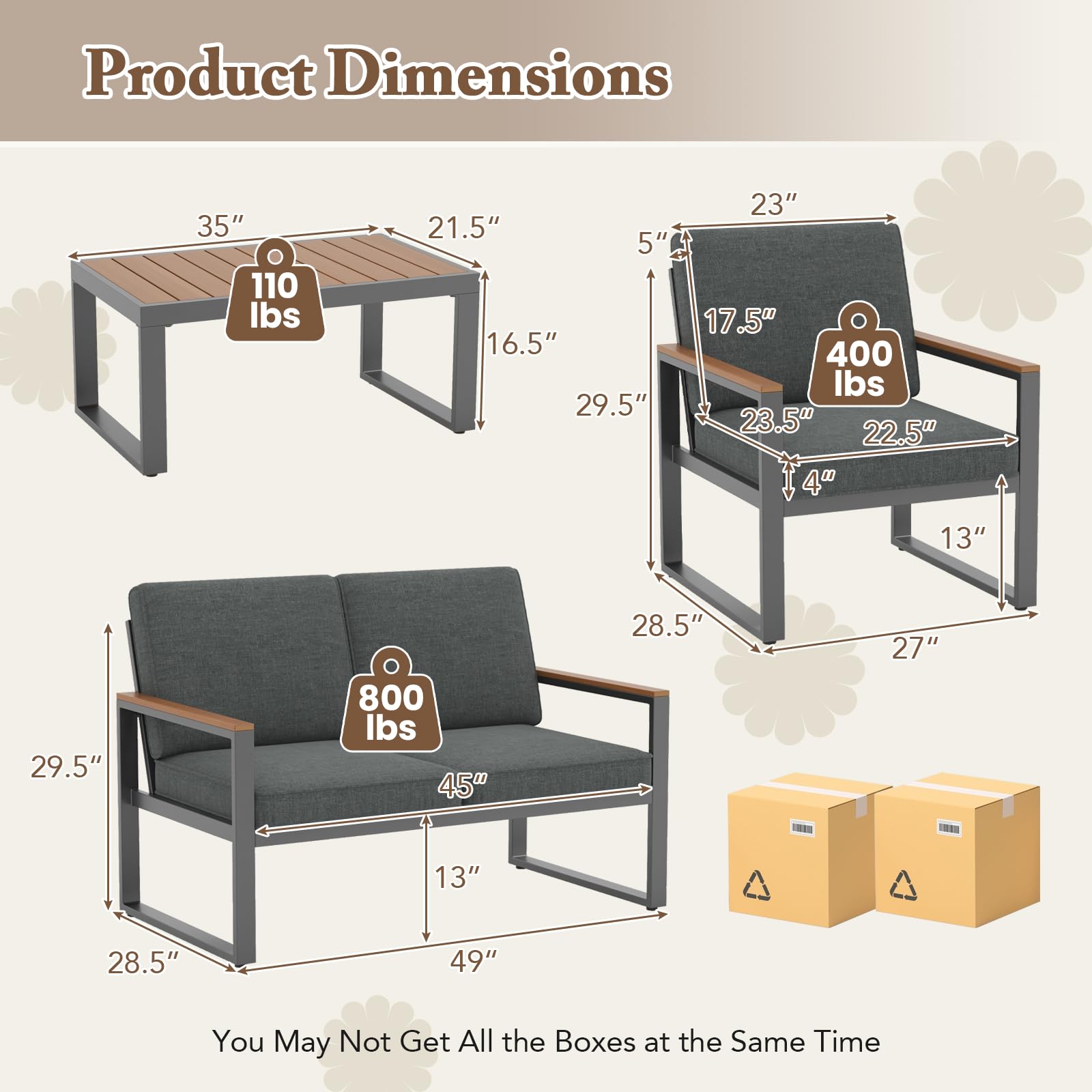 Tangkula 4/8 Piece Patio Aluminum Furniture Set(Gray) - NP11997GR+