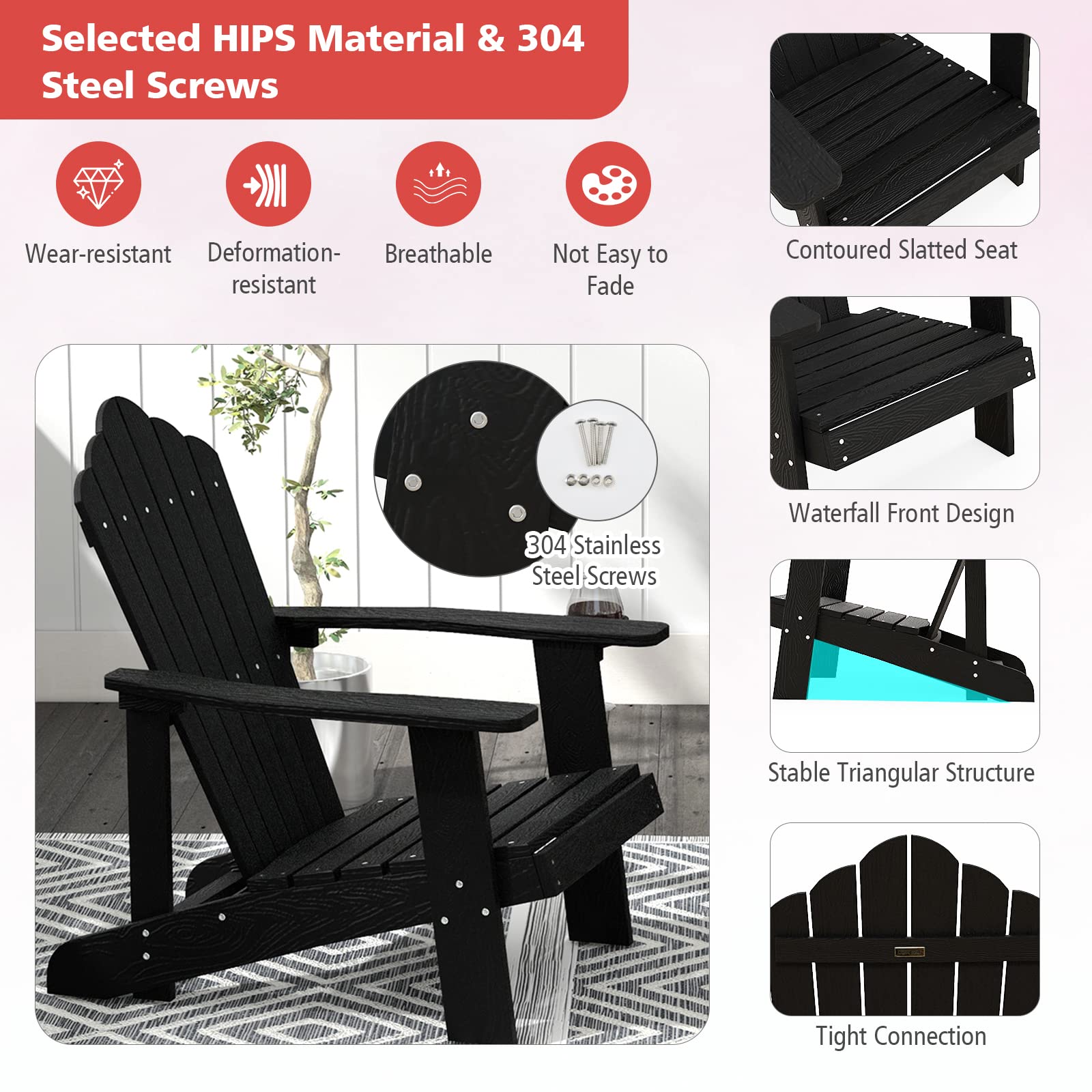 Tangkula Oversized Adirondack Chair, Patio Lounge Chairs w/Adjustable Cup Holder - NP10983BK