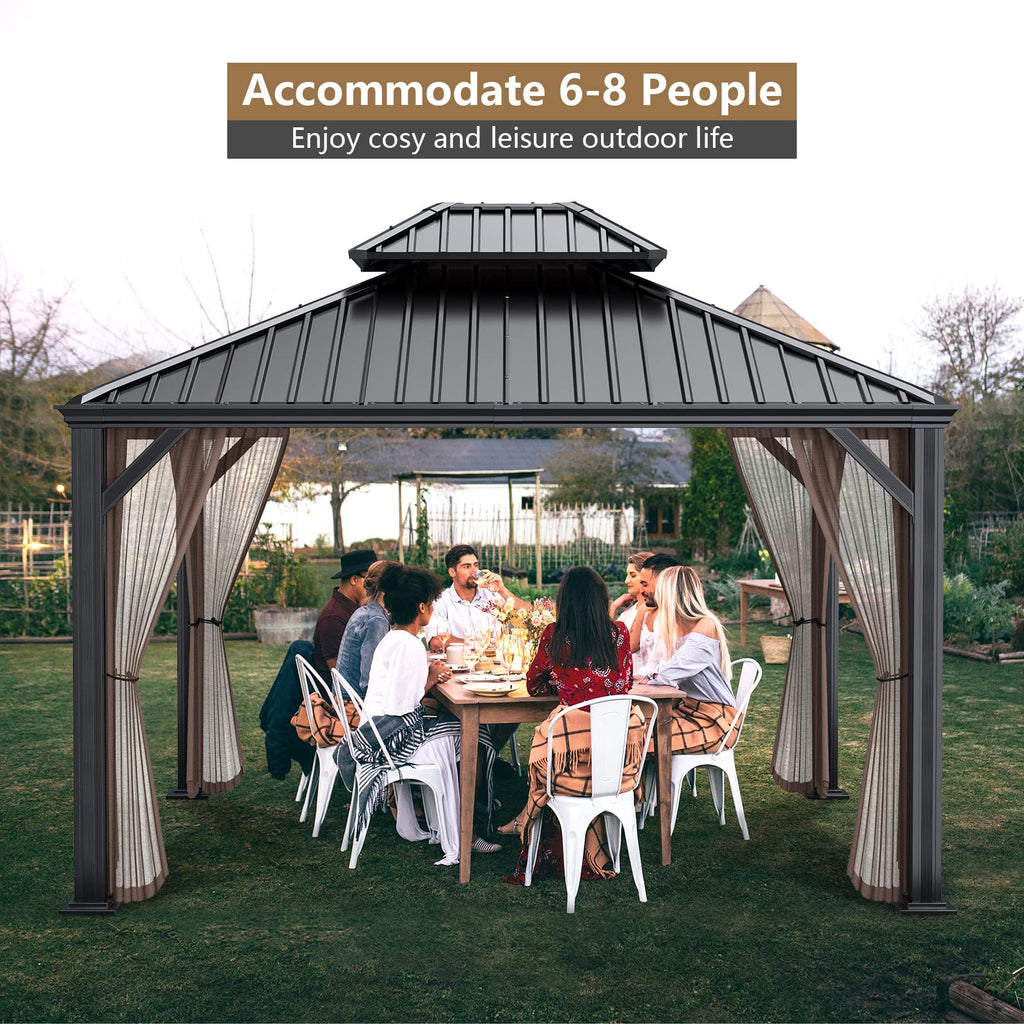 Tangkula 12ft x 10ft Hardtop Gazebo, 2-Tier Outdoor Gazebo w/ Double Vented Roof & Central Hook -  NP10097WL-12CF+(NP10097WL-12CF+NP10097WL-22CF)
