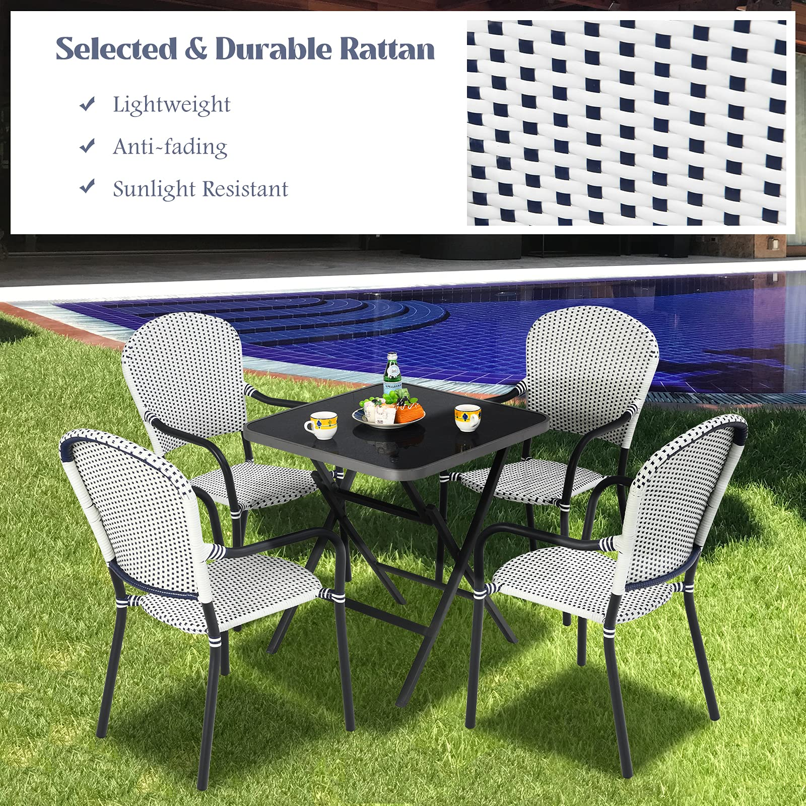 Tangkula Set of 4 Stackable Outdoor Patio Wicker Chairs - NP10073WL
