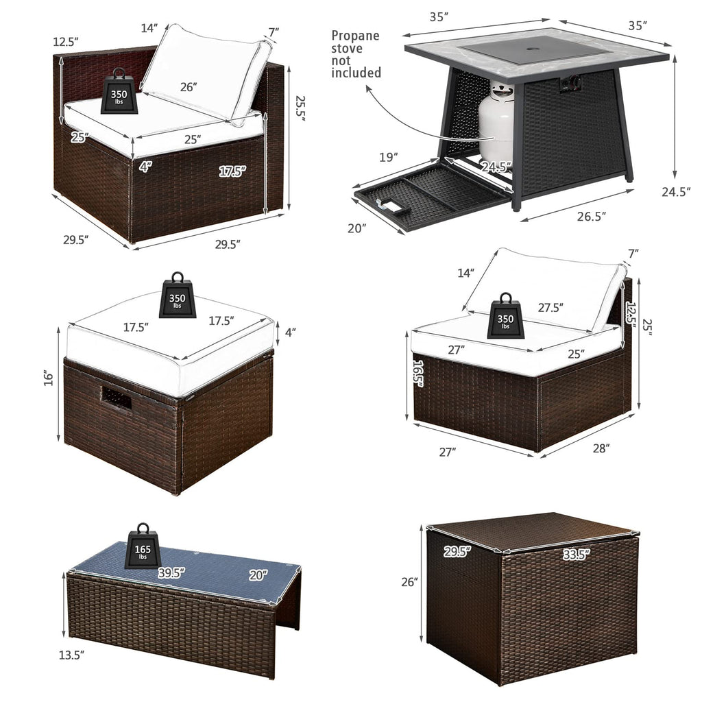 Tangkula 9 Pieces Outdoor Patio Furniture Set with 35-Inch Propane Fire Pit Table - NP10262DK+HW68592DK+