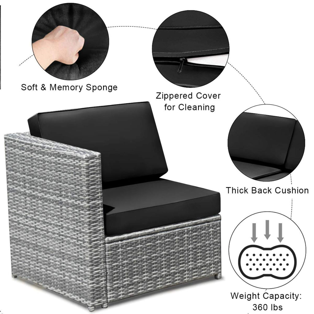 Tangkula 8 PCS Outdoor Patio Furniture Set, Rattan Wicker Sofa Set - HW65782BK+