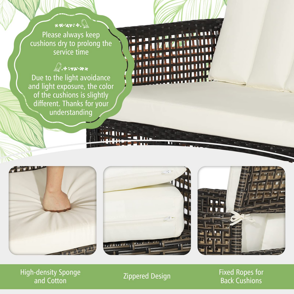 Tangkula Outdoor PE Wicker Conversation Set with 2-Tier Coffee Table - HW70242WH+