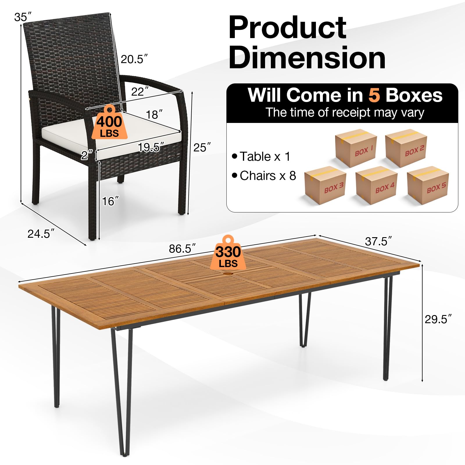 Tangkula 9 Pieces Outdoor Patio Dining Set - HW72245+2*HW70830-4