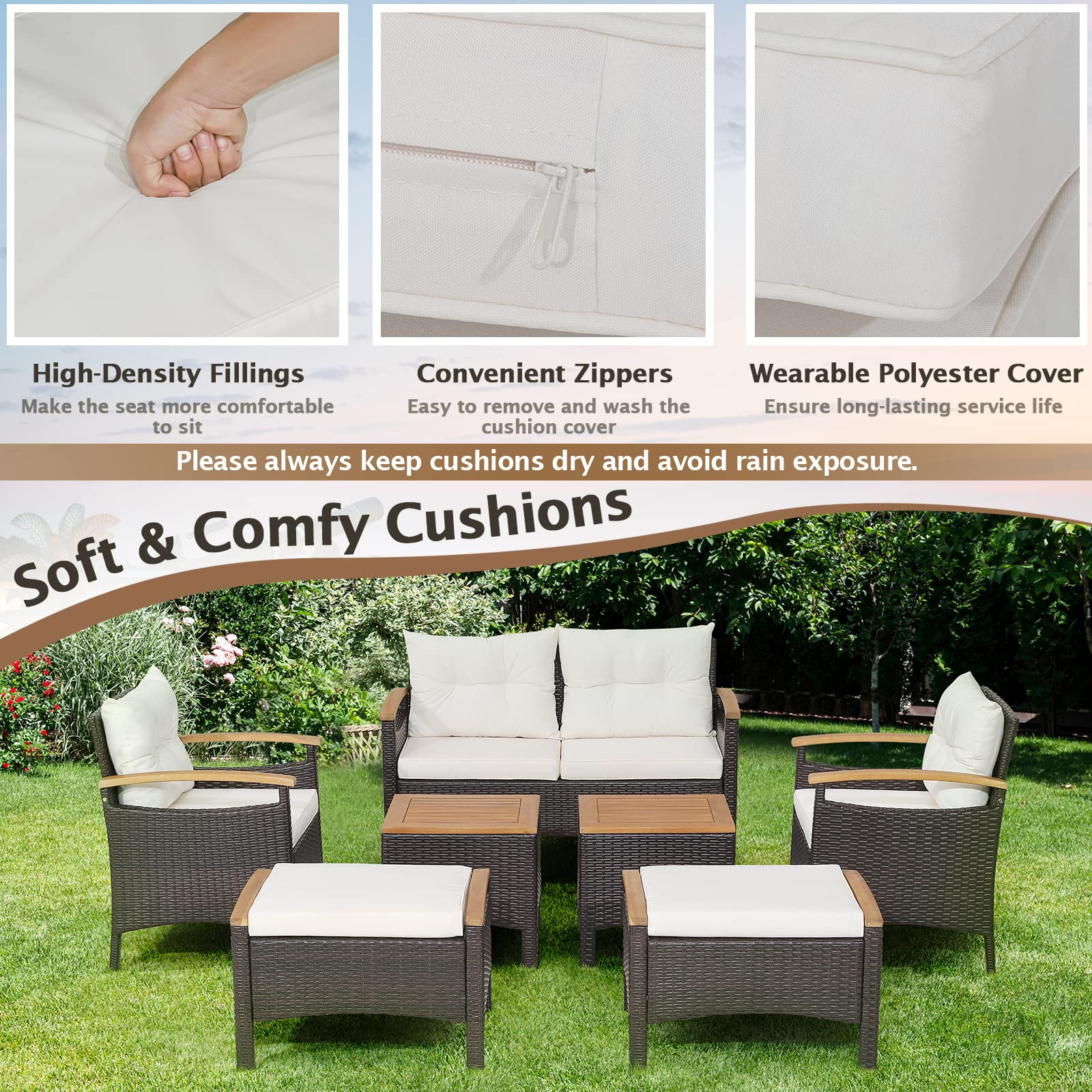 Tangkula 7 Pieces Patio Rattan Sofa Set, Outdoor Wicker Conversation Set - HW70450+