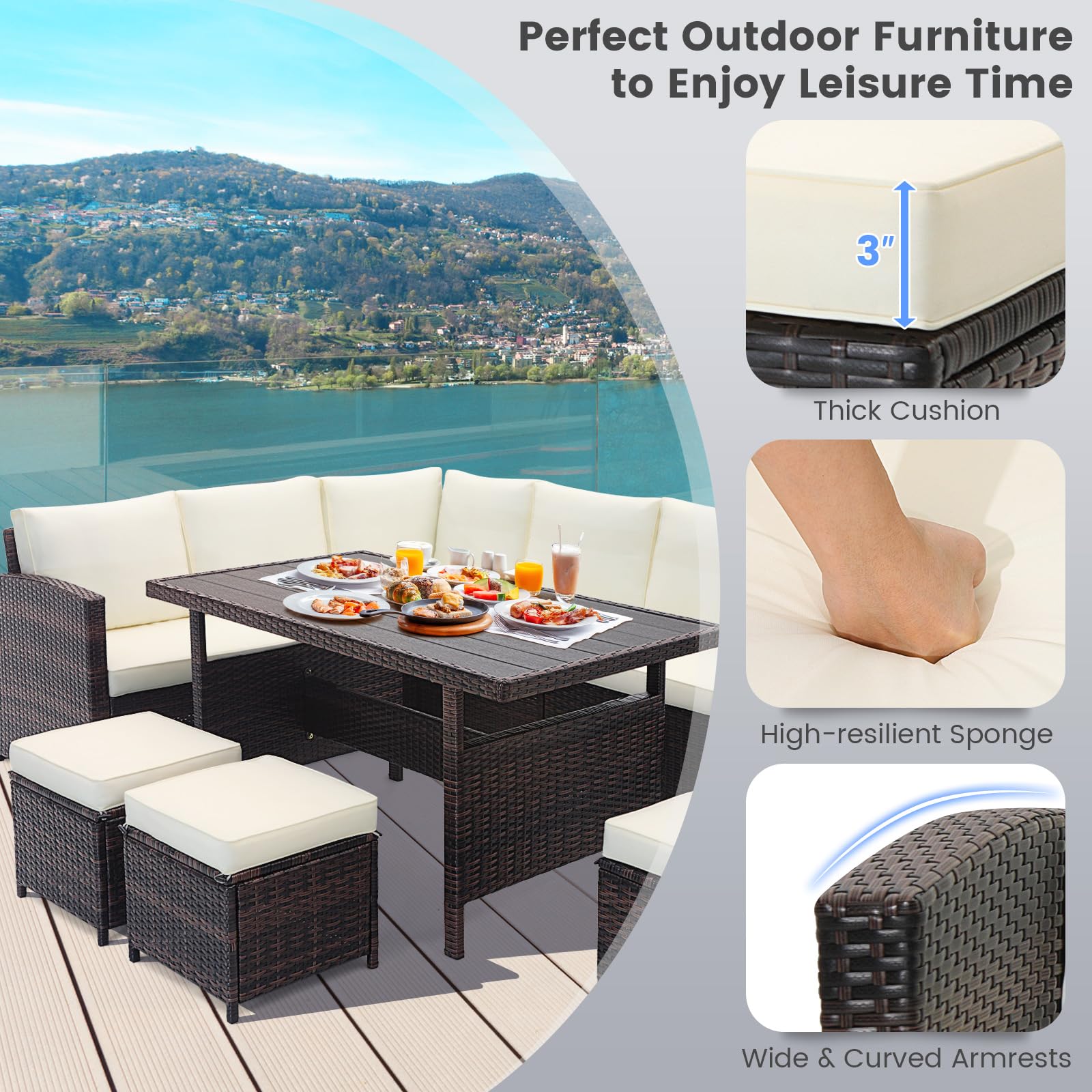 Tangkula 7 Pieces Wicker Patio Furniture Set - HW71243WH+