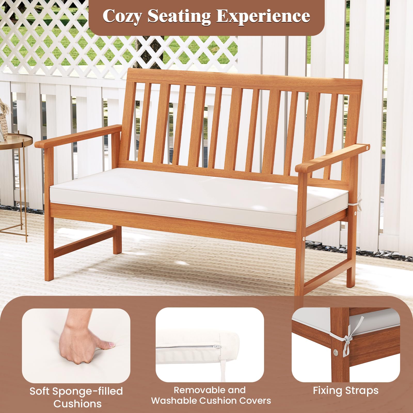 Tangkula 4/8-Piece Acacia Wood Patio Conversation Set - 2*HW73087WH