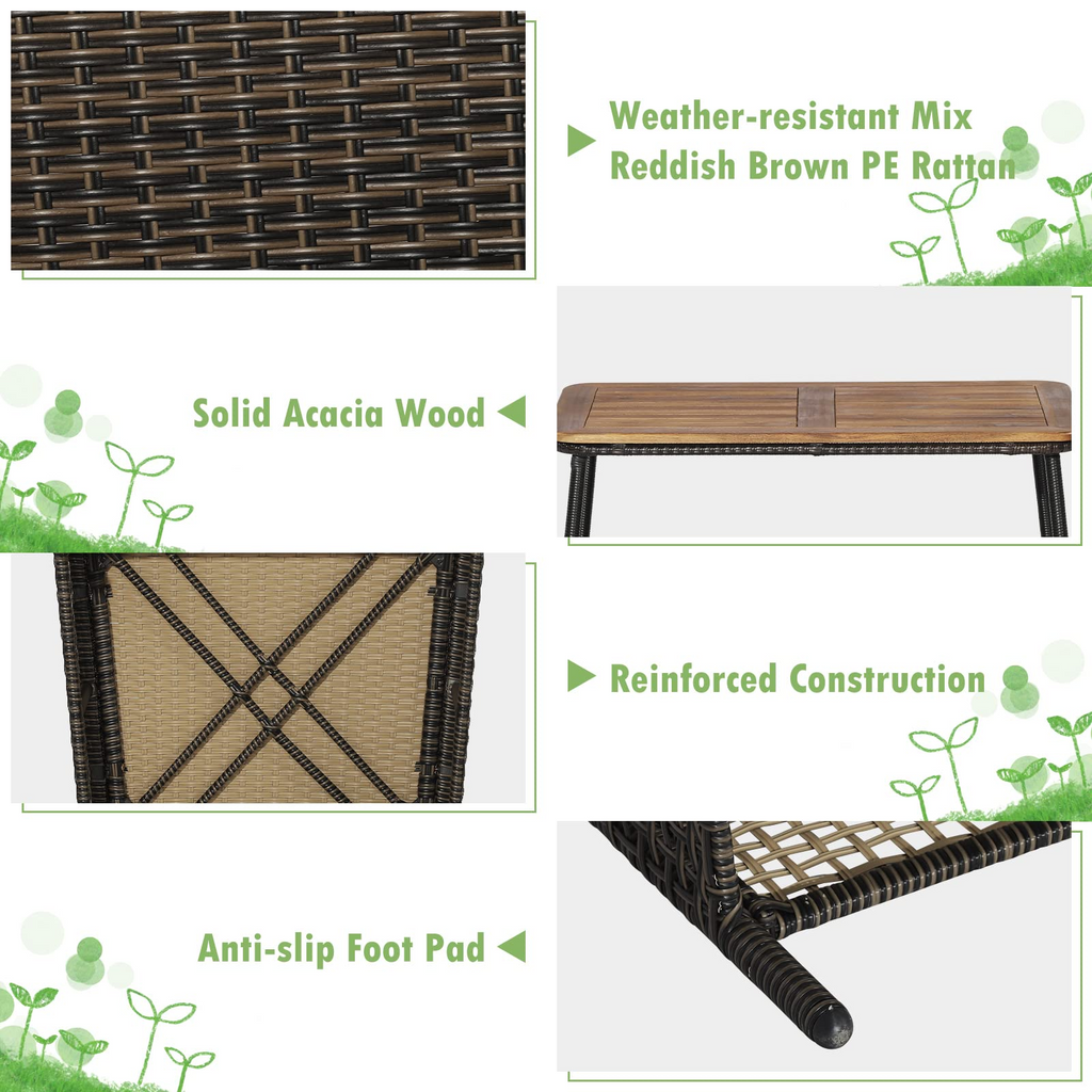 Tangkula Outdoor PE Wicker Conversation Set with 2-Tier Coffee Table - HW70242WH+