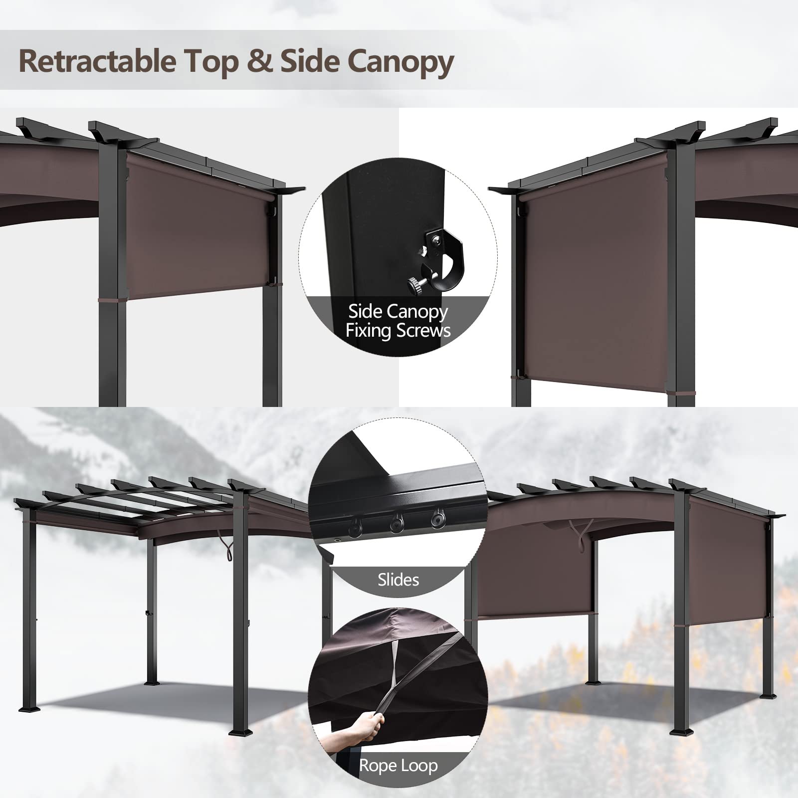 Tangkula 10ft x 10ft Outdoor Retractable Pergola, Patio Metal Pergola with Adjustable Sliding Sun Shade Canopy - NP10096WL-CF