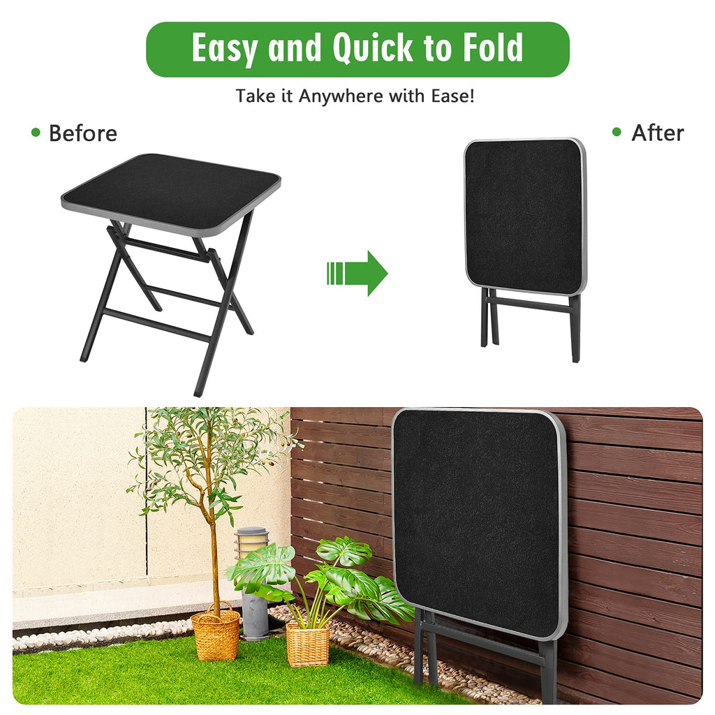 Tangkula 5-Piece Rattan Patio Dining Set, No Assembly Needs, Square Folding Table & 4 Stackable Chairs Set - NP10107+NP10073WL