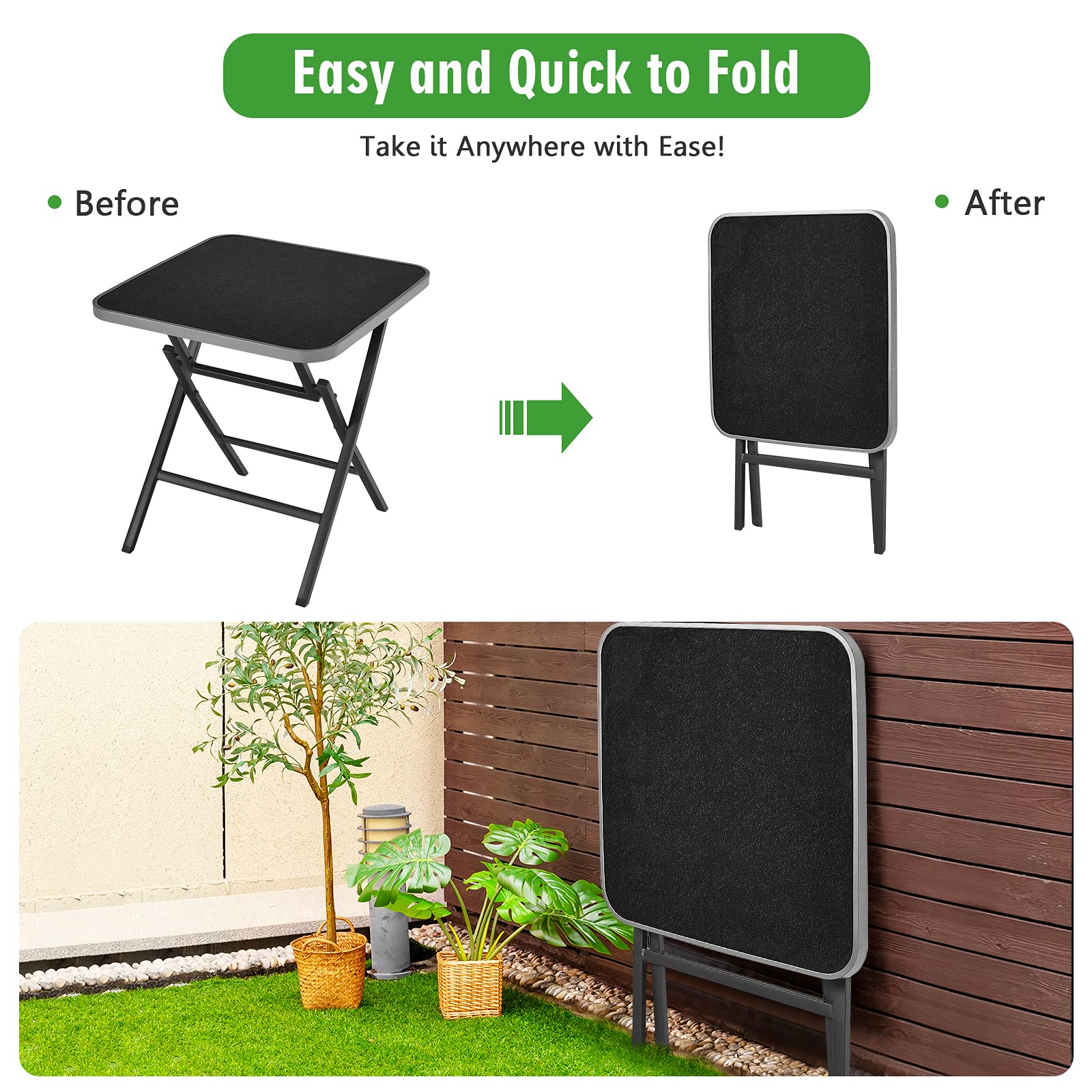 Tangkula 5-Piece Rattan Patio Dining Set, No Assembly Needs, Square Folding Table & 4 Stackable Chairs Set - NP10107+NP10073WL