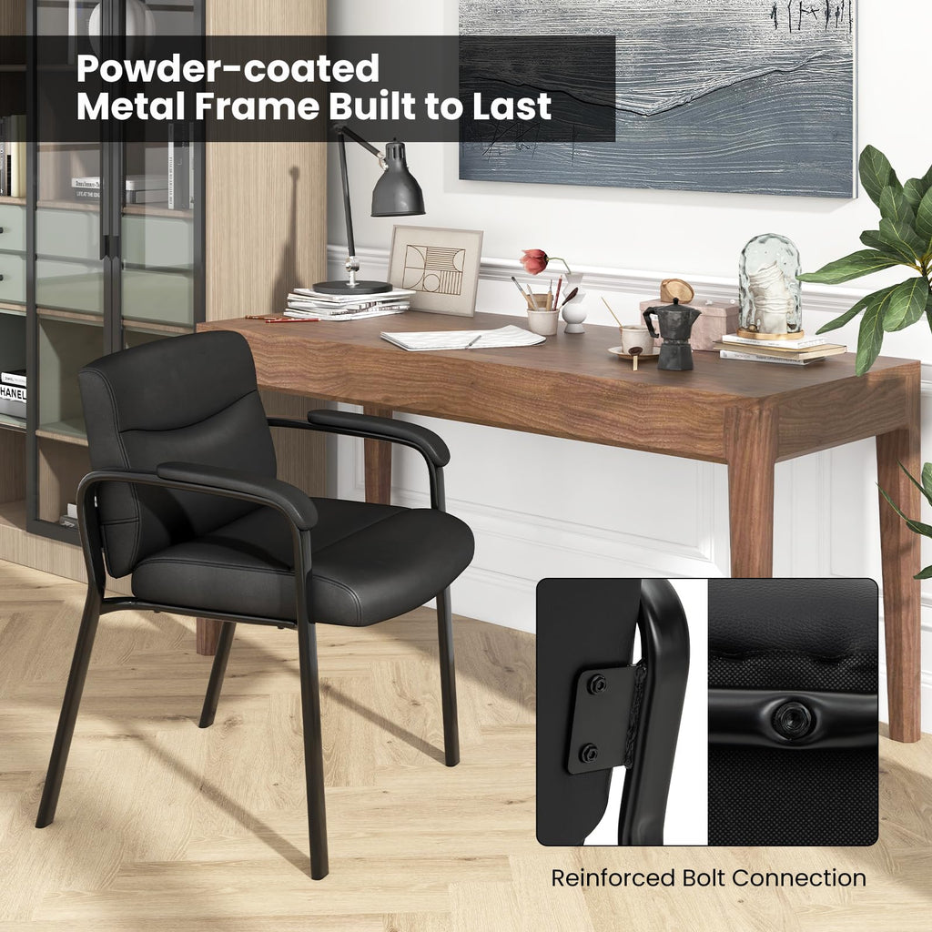 Tangkula Waiting Room Chairs, Upholstered PU Leather Conference Room Chairs with Padded Armrests, Black - CB10598DK-2