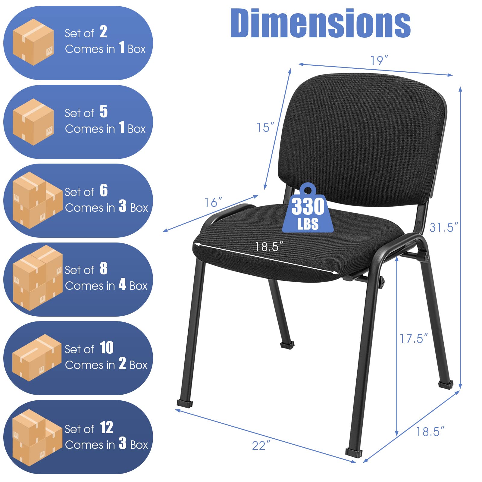 Tangkula Conference Room Chairs, Stackable Office Guest Chairs with Upholstered Back & Seat - CB10444BK-2